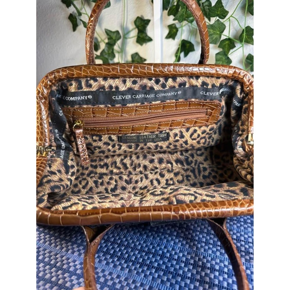 Clever Carriage Company Denim Studded Leopard-Print Cowhair Dr. Satchel - Picture 7 of 7